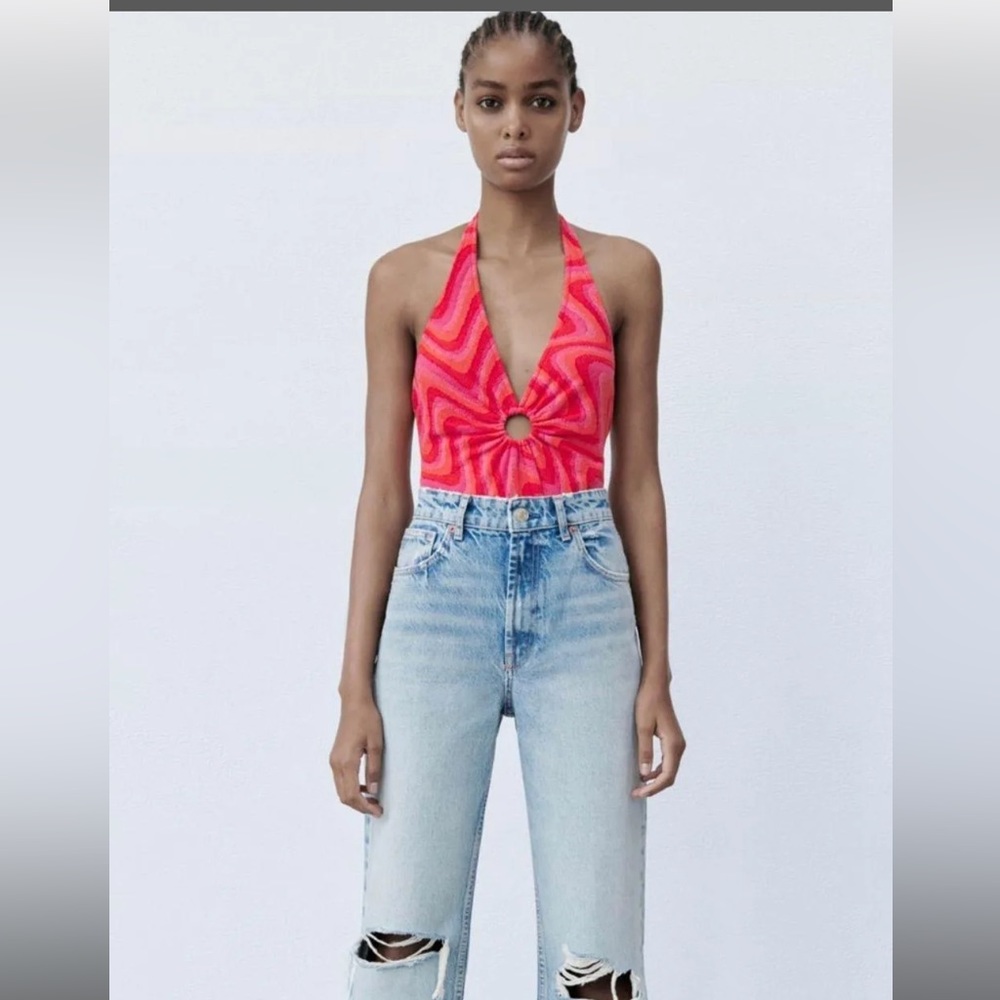 ZARA Cutout Jacquard Bodysuit xs nwot